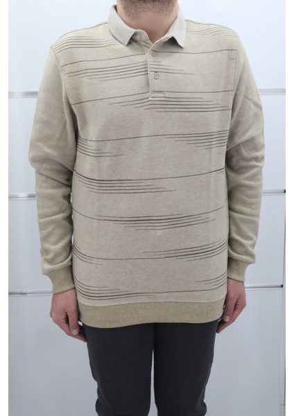 Fistan Store Erkek Desenli Spor Kesim Normal Kalıp Polo Yaka Selanik Kumaşlı Kışlık Kazak