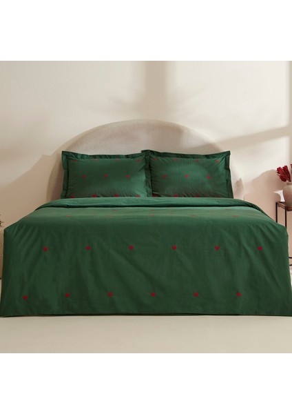 Amour Mio %100 Pamuk Çift Kişilik Nakışlı Nevresim Takımı Koyu Yeşil