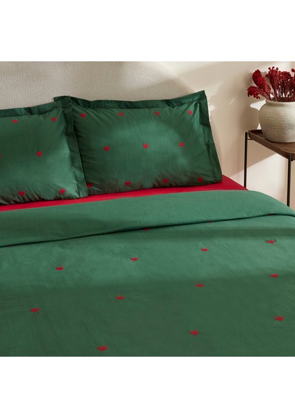 Amour Mio %100 Pamuk Çift Kişilik Nakışlı Nevresim Takımı Koyu Yeşil indirimleri