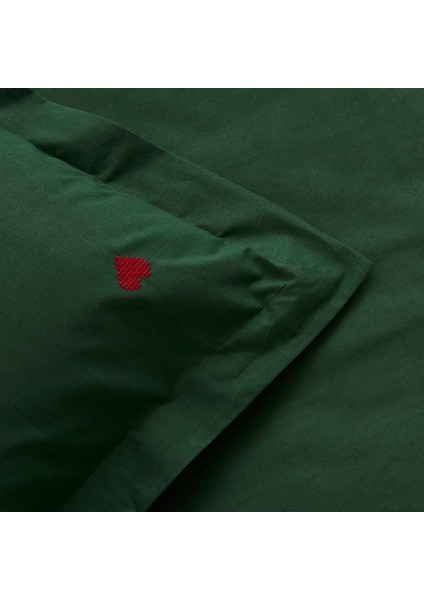 Amour Mio %100 Pamuk Çift Kişilik Nakışlı Nevresim Takımı Koyu Yeşil