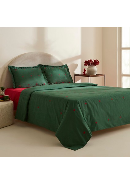 Amour Mio %100 Pamuk Çift Kişilik Nakışlı Nevresim Takımı Koyu Yeşil