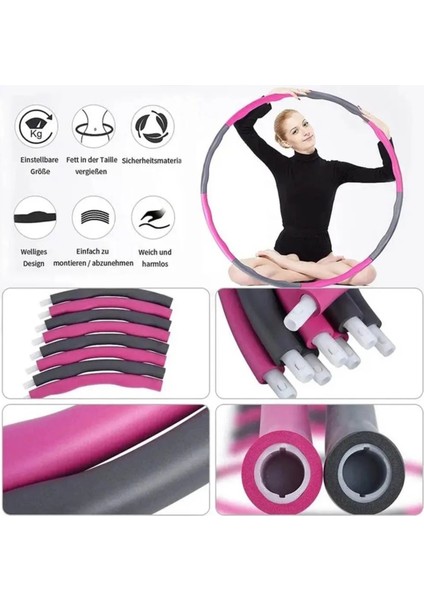 Hulalop Egzersiz Çemberi 8 parçalı Ayarlanabilir Ağırlıklı 1kg 72/85/95 cm Hoop Bel Bölgesi