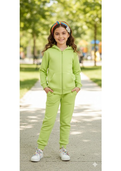 3 Iplik Şardonlu Kapüşonlu Eşofman Takımı 2'li I Çocuk Takım Cepli Kapüşonlu I Fermuarlı Takım fırsatları
