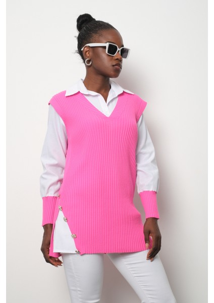 Fitilli Triko Süveterli Gömlek Ikili Kombin