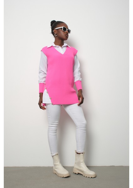 Fitilli Triko Süveterli Gömlek Ikili Kombin