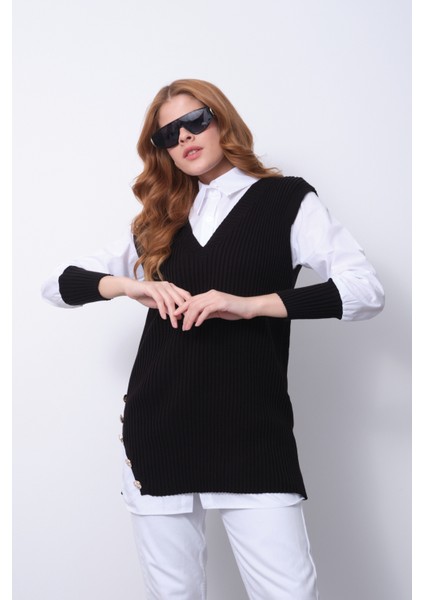 Fitilli Triko Süveterli Gömlek Ikili Kombin