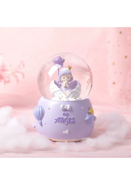 Sevimli Melek Figürlü Tasarım Orta Boy Işıklı Müzikli Kar Küresi