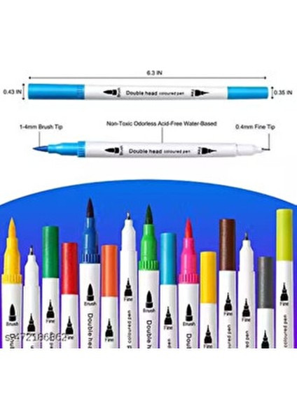 12 Renk Çift Uçlu Dual Tip Brush Pen Fırça Uçlu & Artmino Fineliner Sanat Kalemi
