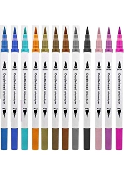 12 Renk Çift Uçlu Dual Tip Brush Pen Fırça Uçlu & Artmino Fineliner Sanat Kalemi fiyatları