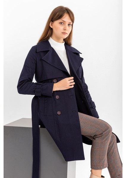 Pamuk Gabardin Midi Kadın Trençkot 1113