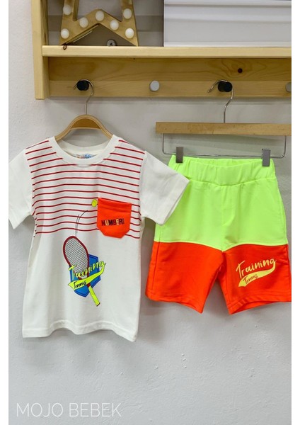Erkek Çocuk Neon Desenli Şortlu Takım 3050023 Ekru