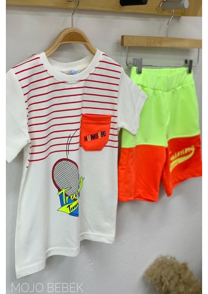 Erkek Çocuk Neon Desenli Şortlu Takım 3050023 Ekru