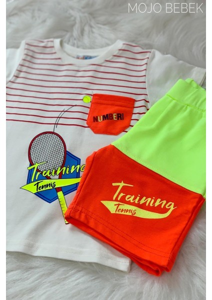 Erkek Çocuk Neon Desenli Şortlu Takım 3050023 Ekru