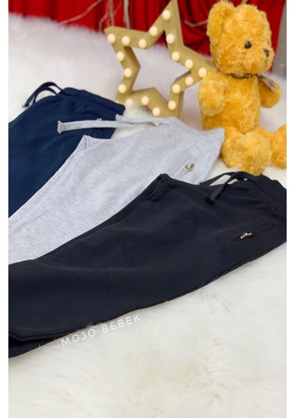 Erkek Çocuk Fermuarlı Cepli Eşofman Altı 04100 Siyah