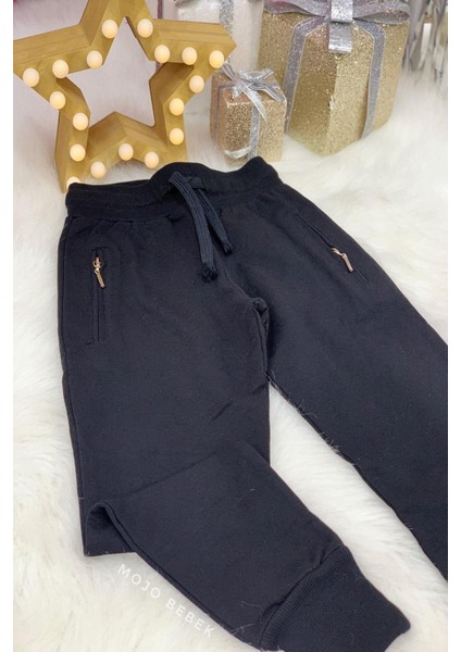 Erkek Çocuk Fermuarlı Cepli Eşofman Altı 04100 Siyah