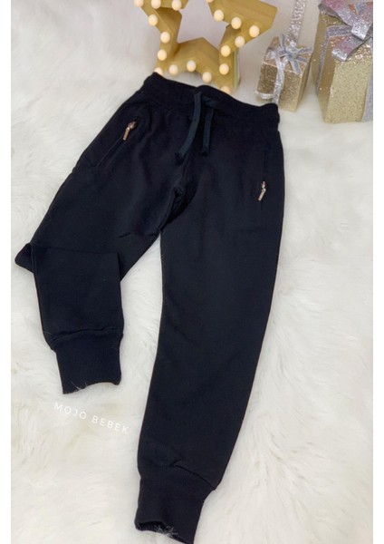 Erkek Çocuk Fermuarlı Cepli Eşofman Altı 04100 Siyah