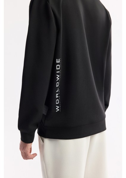 Erkek Siyah Bisiklet Yaka Bi-Stretch İnterlok Regular Fit Sweatshirt A51Y1221