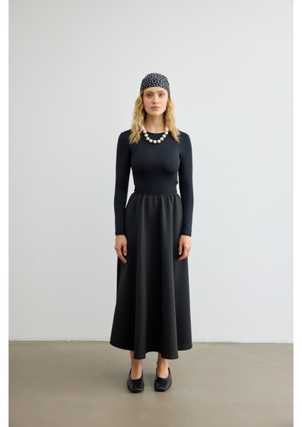 Mery Scuba Kloş Etek Siyah