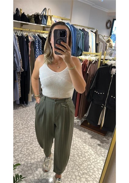 Pantolon Paça Detaylı Çizgili