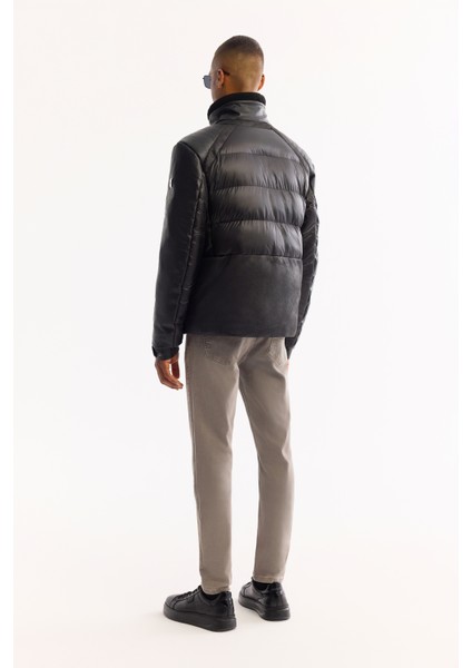 Erkek Siyah Dik Yaka Rüzgar Geçirmez -5 Derece Dayanıklı Şişme Comfort Fit Mont A52Y6052