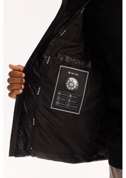 Erkek Siyah Dik Yaka Rüzgar Geçirmez -5 Derece Dayanıklı Şişme Comfort Fit Mont A52Y6052