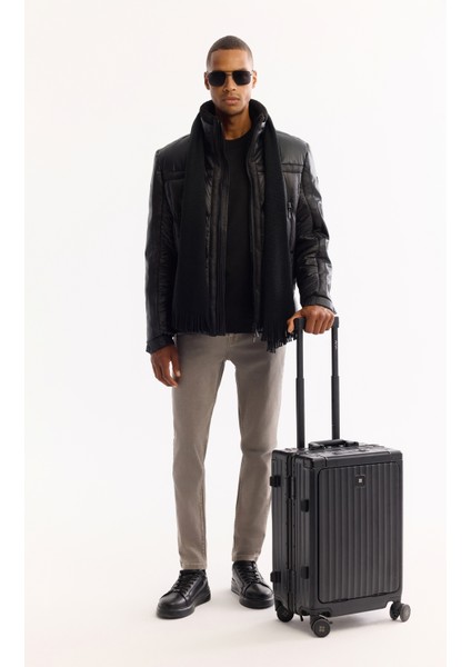 Erkek Siyah Dik Yaka Rüzgar Geçirmez -5 Derece Dayanıklı Şişme Comfort Fit Mont A52Y6052