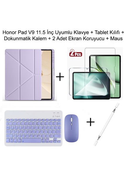 Yesnıce Honor Pad V9 11.5 Inç 2025 Uyumlu Standlı Kılıf Dokunmatik Kalem ve Klavye Set