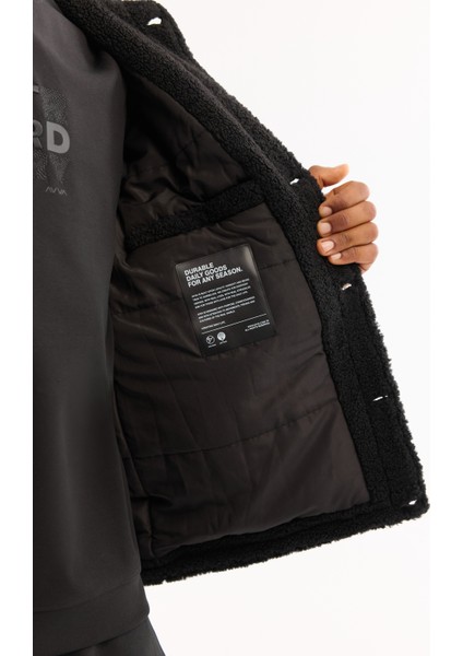 Erkek Siyah Klasik Yaka Rüzgar Geçirmez -4 Dereceye Dayanıklı Peluş Regular Fit Mont A52Y6111