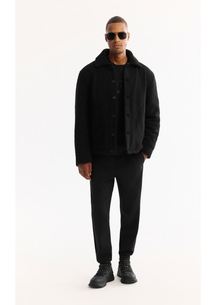 Erkek Siyah Klasik Yaka Rüzgar Geçirmez -4 Dereceye Dayanıklı Peluş Regular Fit Mont A52Y6111