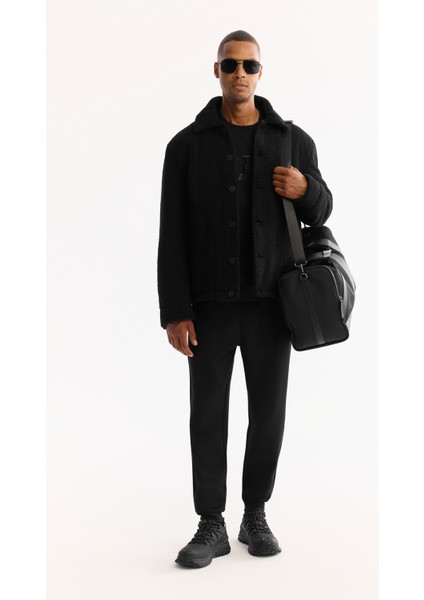 Erkek Siyah Klasik Yaka Rüzgar Geçirmez -4 Dereceye Dayanıklı Peluş Regular Fit Mont A52Y6111