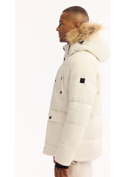 Erkek Beyaz %100 Kaz Tüyü Su İtici Rüzgar Geçirmez -10°C Dayanıklı Şişme Mont A52Y6084