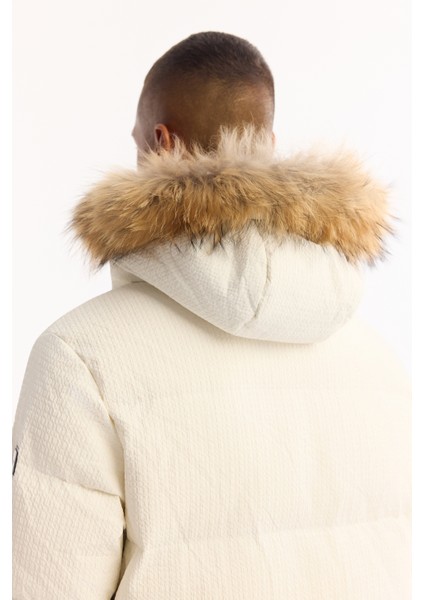 Erkek Beyaz %100 Kaz Tüyü Su İtici Rüzgar Geçirmez -10°C Dayanıklı Şişme Mont A52Y6084