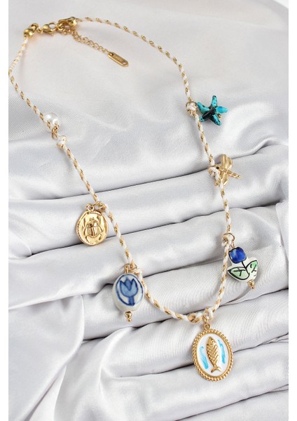 Seramik Motifli Balık Figürlü Model Krem Ip Kadın Kolye - TJ-BKO10400 fiyatları