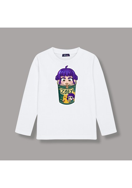 Kpop Demon Hunters Huntrix Zoey Uzun Kollu Baskılı Kız Çocuk Tişört (4-13 Yaş)