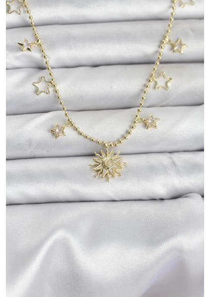 Pirinç Gold Renk Güneş Model Kadın Kolye - TJ-BKO10645