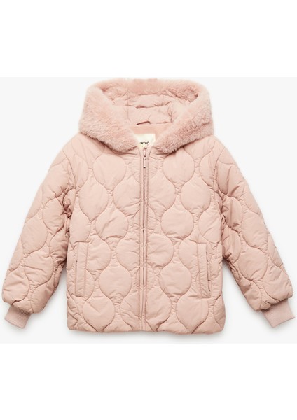 Uzun Kollu Polar Astarlı Fermuarlı Kapitone Kapşonlu Mont