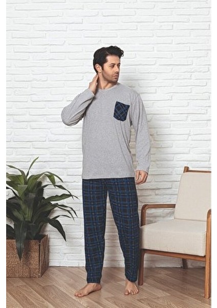 Ercan Açık Gri Üst Cepli Alt Mavi Kareli Pjm Tkm