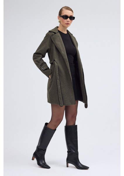 Kaşe Kadın Şık Tasarım Yaka Kaban ve Kemer