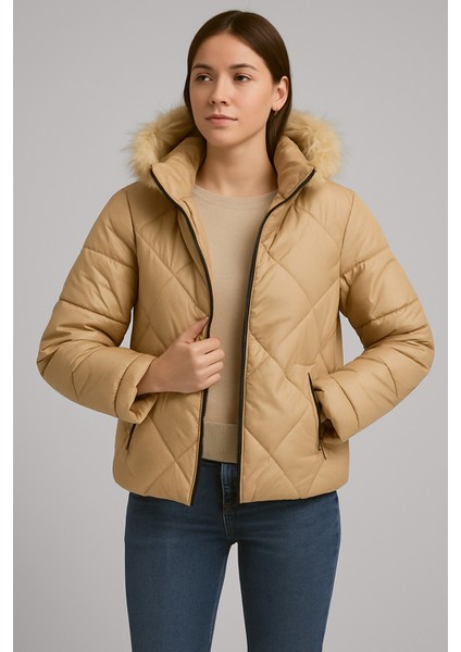 Şişme Mont (Tüylü Fermuarlı Kapşonlu)