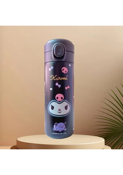 Çocuk Termos Matara Paslanmaz Çelik Kuromi Figürlü Siyah KRM1403