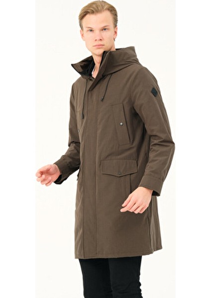 Erkek Mont Kapüşonlu Uzun Erkek Parka