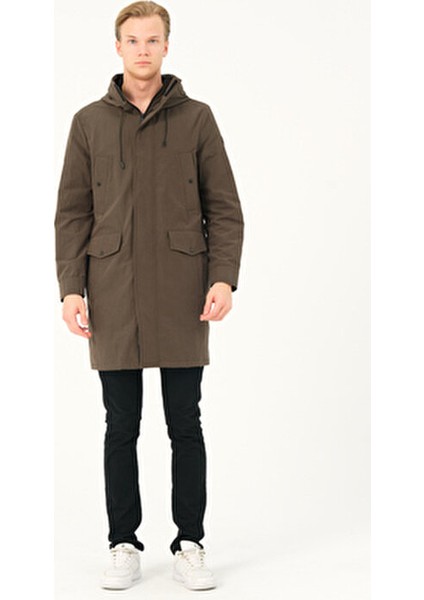 Erkek Mont Kapüşonlu Uzun Erkek Parka