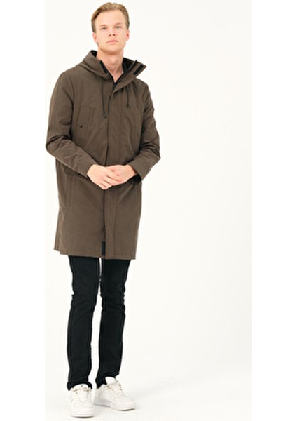 Erkek Mont Kapüşonlu Uzun Erkek Parka