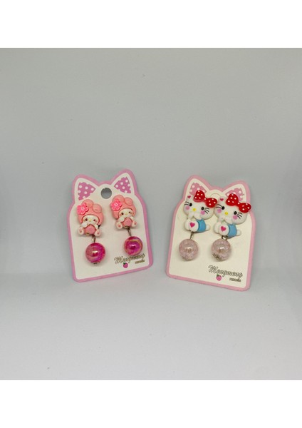 Hello Kitty Kuromi Sanrio Karakterli Karışık Renk ve Model Bijuteri Renkli Boncuklu Arkası Sıkıştırmalı Çocuk Küpe Seti (2ÇİFT) modelleri