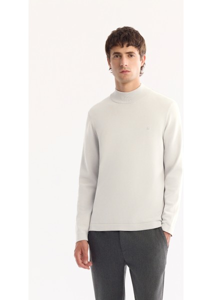 Erkek Ekru Yarım Balıkçi Yaka Basic Düz Rayon Kazak B005151