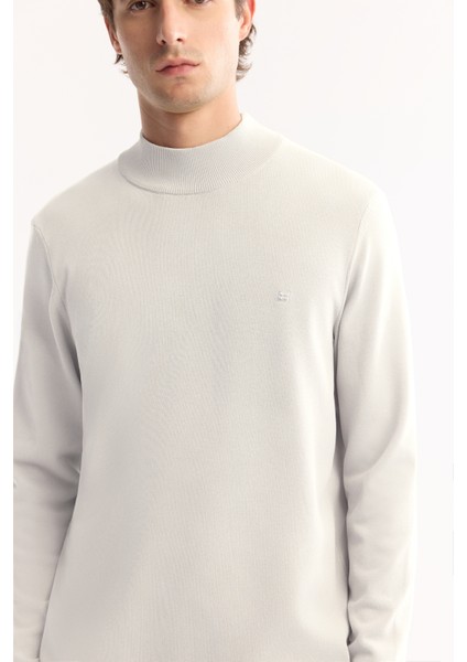 Erkek Ekru Yarım Balıkçi Yaka Basic Düz Rayon Kazak B005151