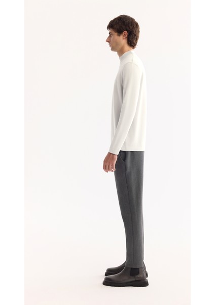 Erkek Ekru Yarım Balıkçi Yaka Basic Düz Rayon Kazak B005151