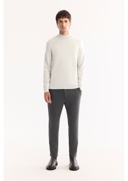 Erkek Ekru Yarım Balıkçi Yaka Basic Düz Rayon Kazak B005151