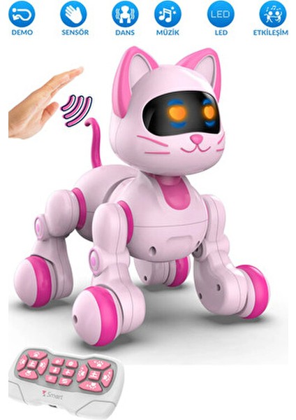 Full Fonksiyon Uzaktan Kumandalı El Sensörlü Şarjlı Işıklı Müzikli Dansçı Robot Kedi