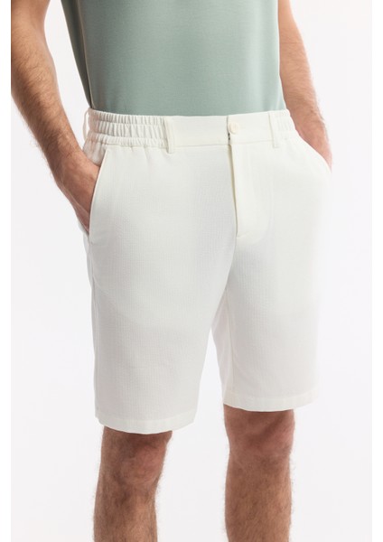 Erkek Beyaz Yanı Lastikli Gofreli Bi-Stretch Slim Fit Chino Şort A51Y3730
